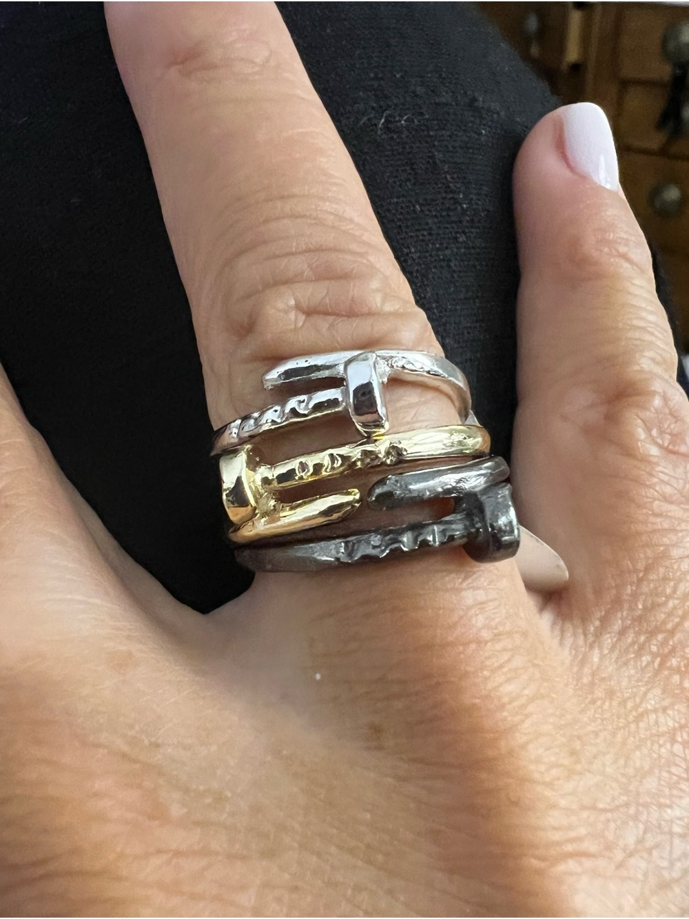 Tri Color Juste en Clou ıMixed Metal Stackable Hammered Ring 3 rings  NWT  SZ 8